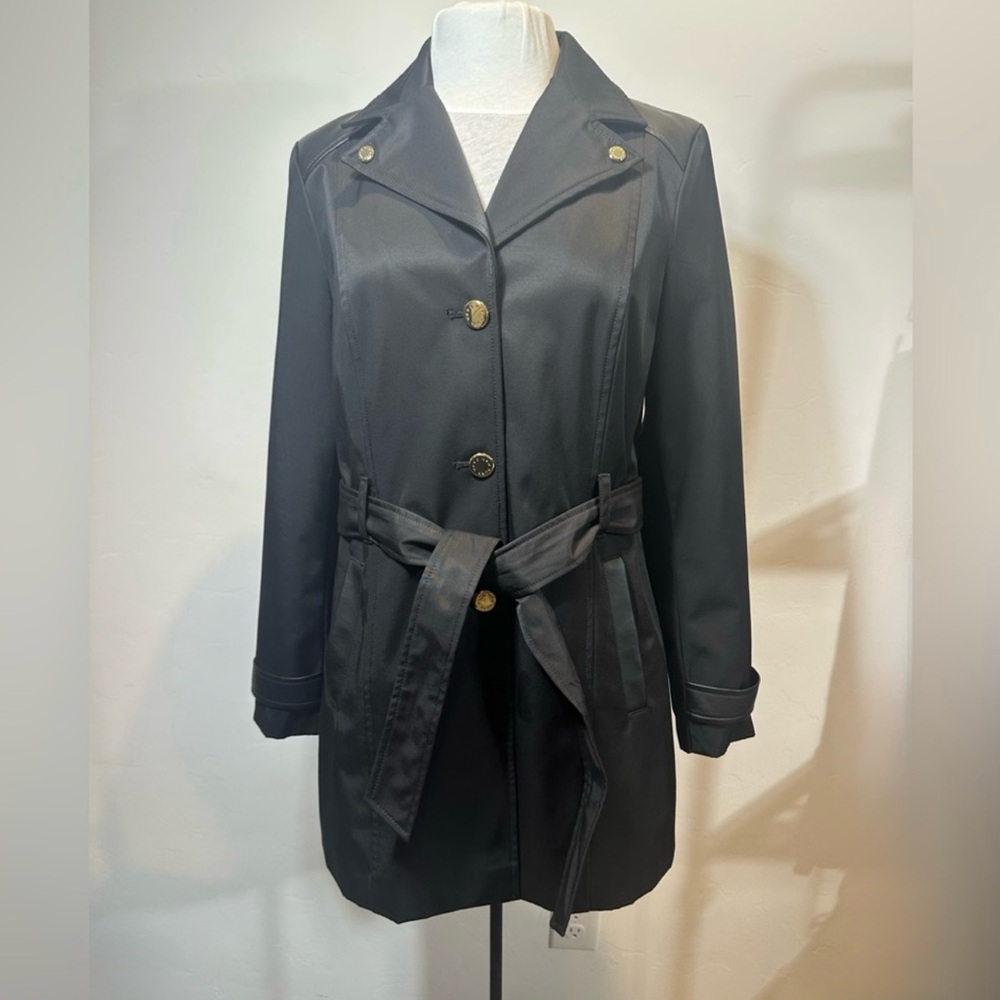 Marc New York Andrew Marc Black Belted Trench Coat Women’s Medium - Picture 2 of 8